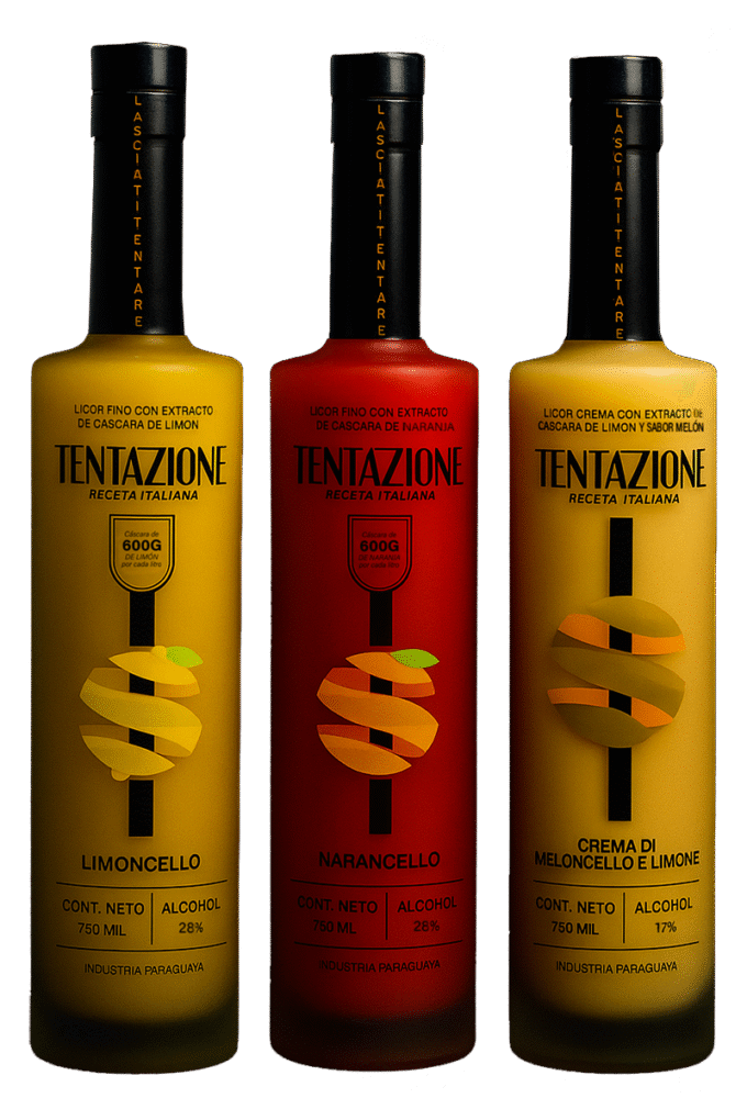 Productos Tentazione Limoncello, Narancello y Meloncello
